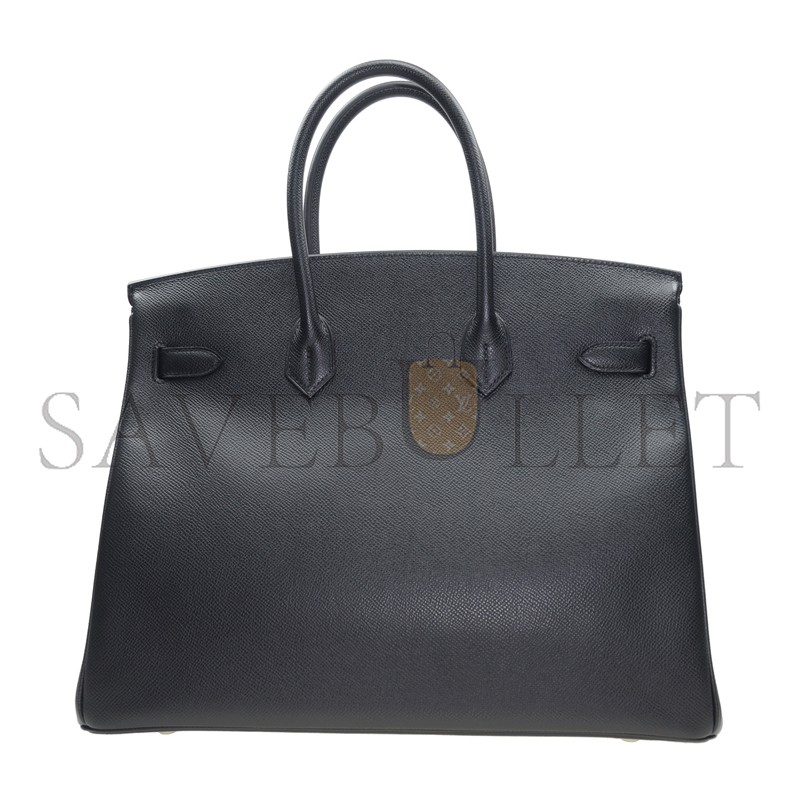 H**me5 birkin 35 epsom leather black bag silver buckle bag bk303stgss (35*28*18cm)